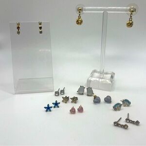 10 Pair Stud Earrings - Silver/Gold Tone - Heart - Unicorn- Flower Earrings Lot